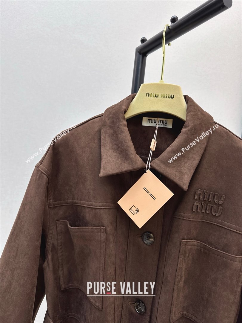 Miu Miu Suede Medium Coat Dark Brown 2025 0215 (QI-250215002)