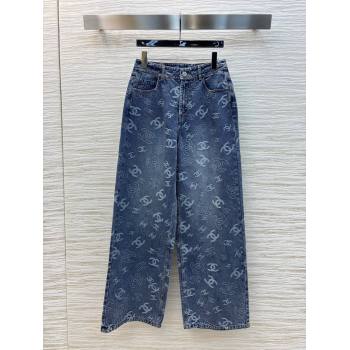 Chanel CC Straight Denim Jeans Blue 2025 0214 (QI-250215011)