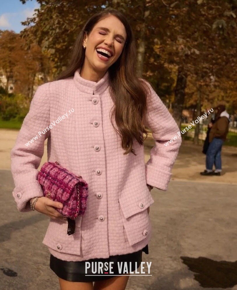 Chanel Tweed Silk Jacket Light Pink 2025 0214 (QI-250215015)