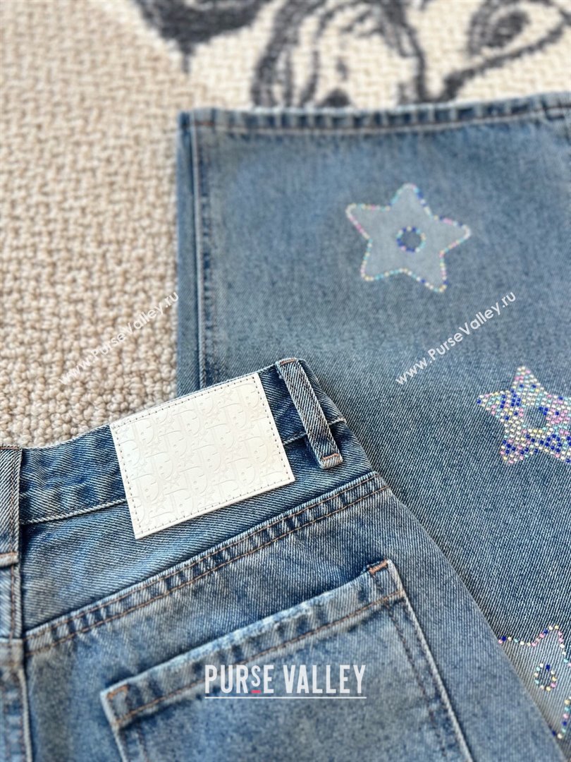Dior Denim Jeans with Strass Star Blue 2025 0214 (QI-250215019)