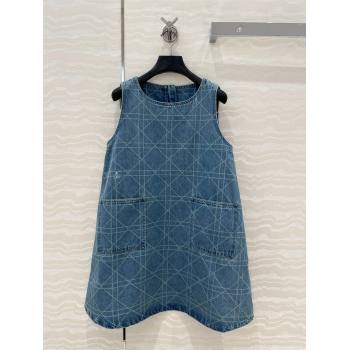 Dior Cannage Washed Denim A-Shaped Dress 2025 0215 (QI-250215023)