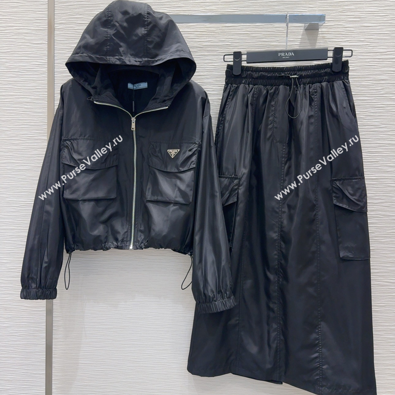 Prada Jacket and Skirt Set Black 2025 C0306026 (QI-250306105)