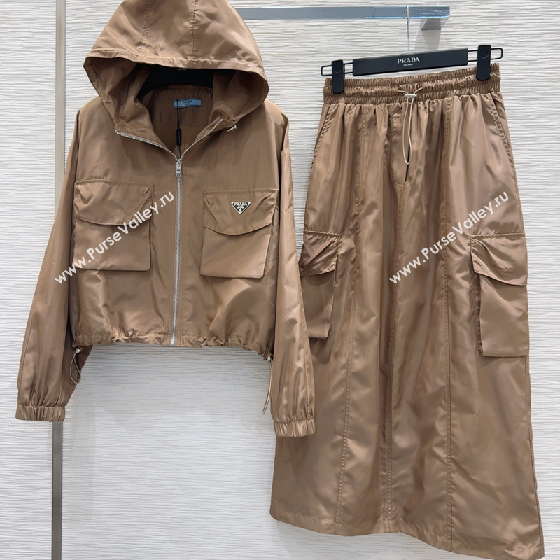 Prada Jacket and Skirt Set Brown 2025 C0306026 (QI-250306106)