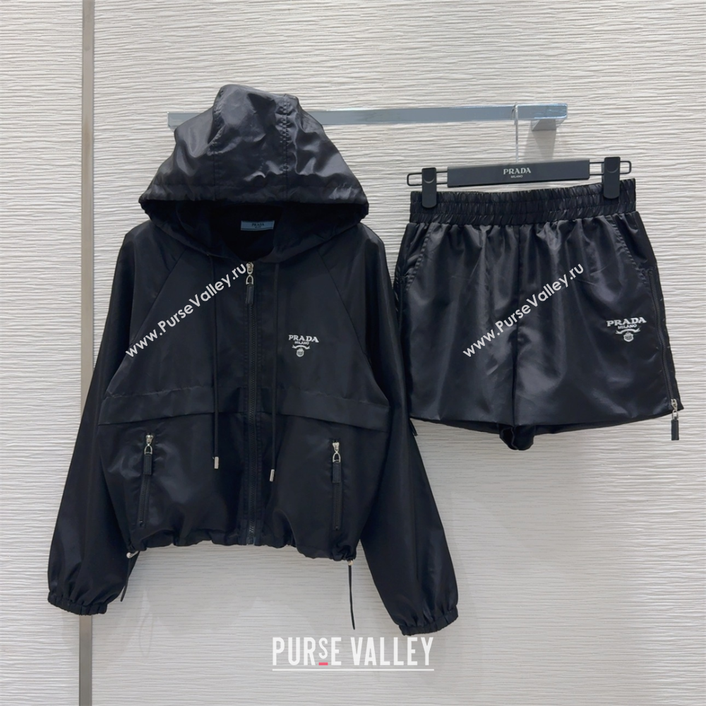 Prada Jacket and Shorts Set Black 2025 C0306027 (QI-250306107)