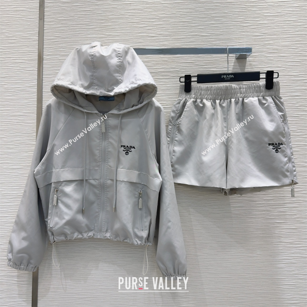 Prada Jacket and Shorts Set Light Grey 2025 C0306027 (QI-250306108)