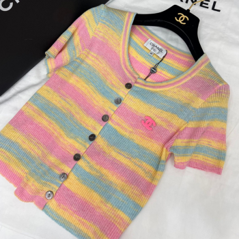 Chanel Knit Striped Cardigan Pink/Yellow/Blue 2025 C030602 (QI-250306003)