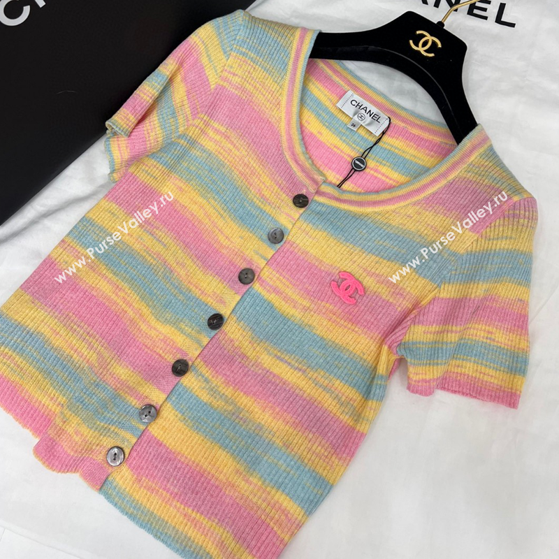 Chanel Knit Striped Cardigan Pink/Yellow/Blue 2025 C030602 (QI-250306003)