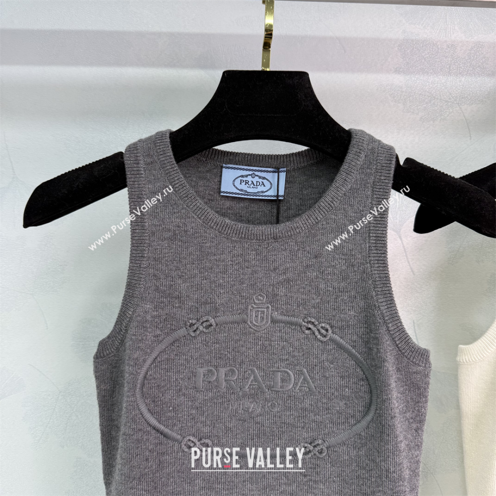 Prada Wool Cashmere Knit Vest Grey/White 2025 0306 (QI-250306017)