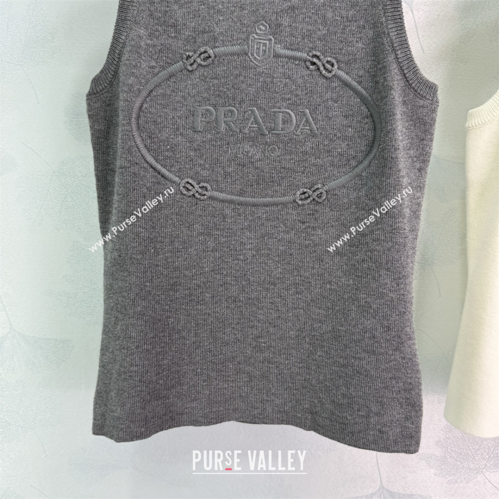 Prada Wool Cashmere Knit Vest Grey/White 2025 0306 (QI-250306017)