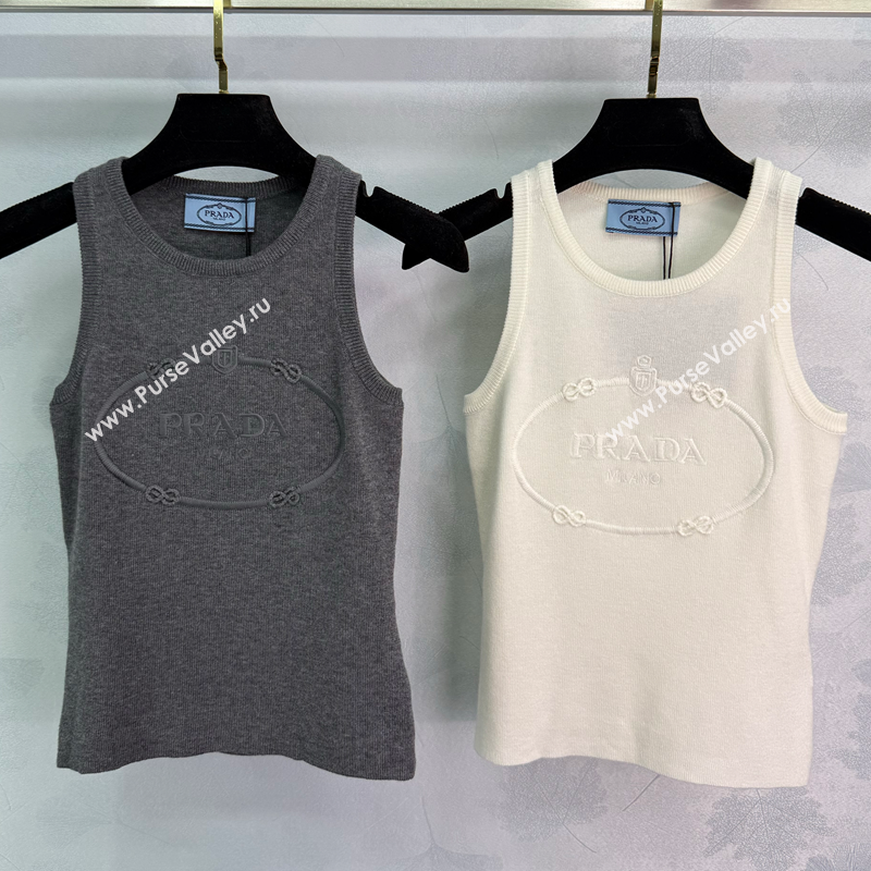 Prada Wool Cashmere Knit Vest Grey/White 2025 0306 (QI-250306017)