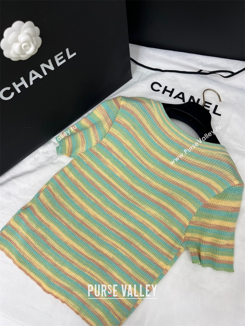 Chanel Knit Striped Cardigan Green/Yellow/Brown 2025 C030602 (QI-250306004)