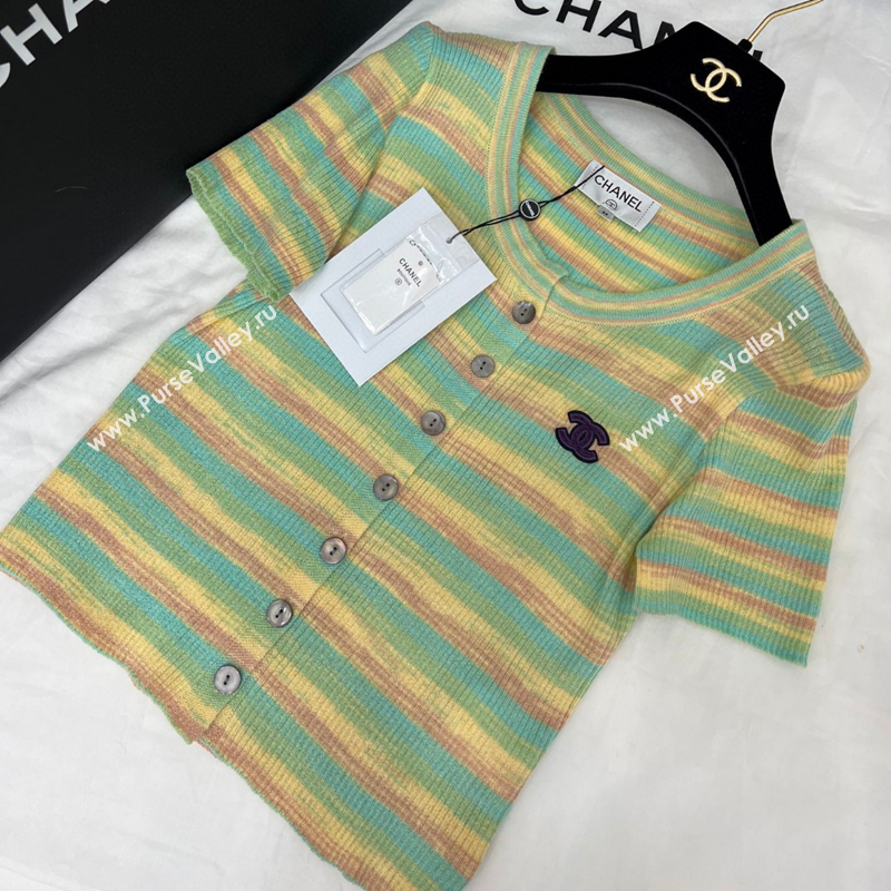 Chanel Knit Striped Cardigan Green/Yellow/Brown 2025 C030602 (QI-250306004)