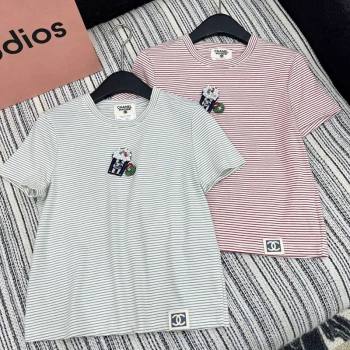 Chanel Cotton Striped T-Shirt with Popcorn Green/Red 2025 0306 (QI-250306018)