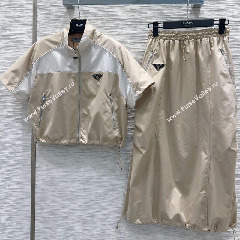 Prada Shirt and Skirt Set Beige/White 2025 C030616 (QI-250306038)
