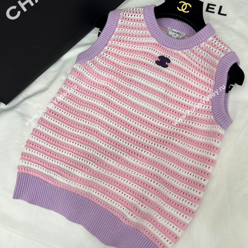 Chanel Knit Striped Vest Pink/Purple 2025 C030603 (QI-250306006)