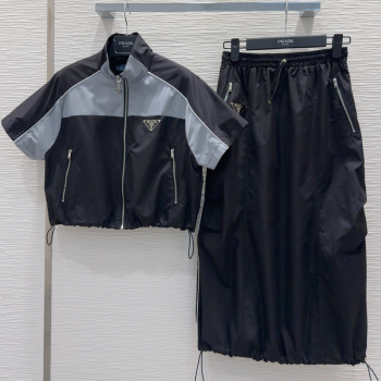 Prada Shirt and Skirt Set Black/Grey 2025 C030616 (QI-250306039)