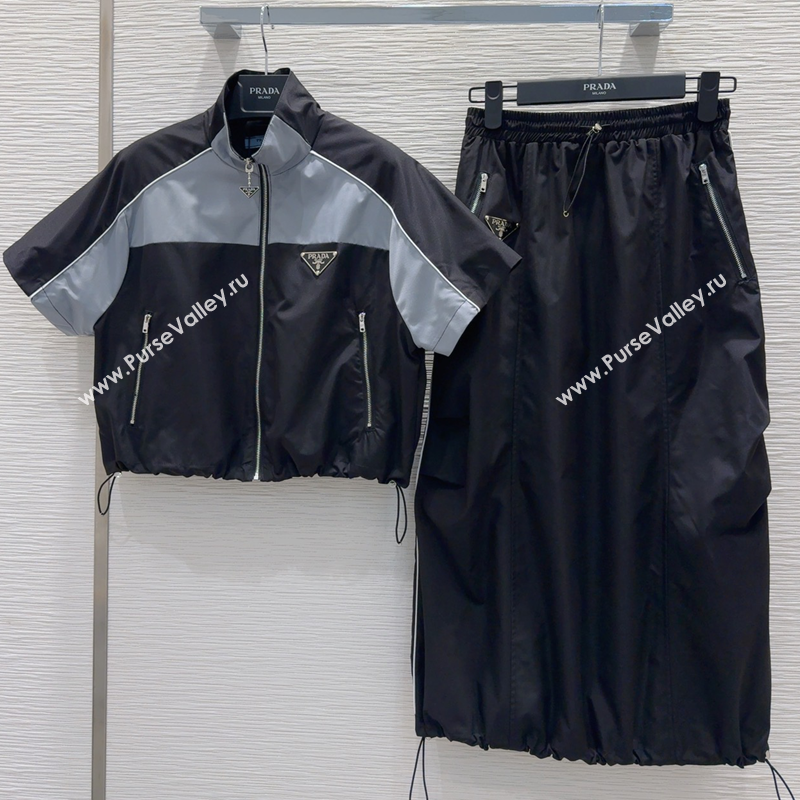 Prada Shirt and Skirt Set Black/Grey 2025 C030616 (QI-250306039)
