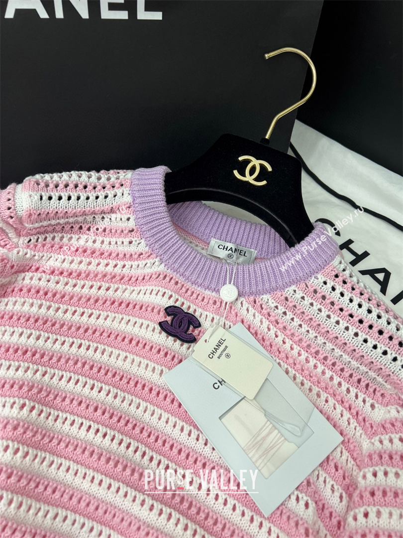 Chanel Knit Striped Top Pink/Purple 2025 C030603 (QI-250306005)