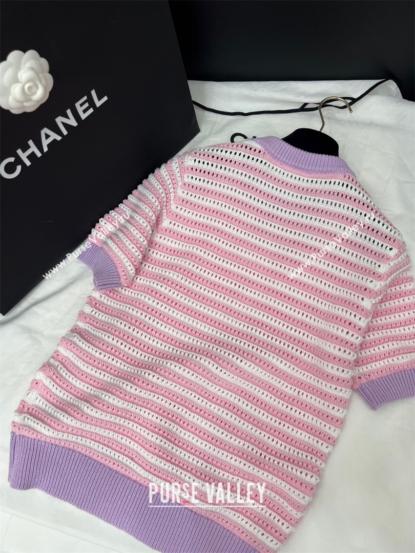 Chanel Knit Striped Top Pink/Purple 2025 C030603 (QI-250306005)