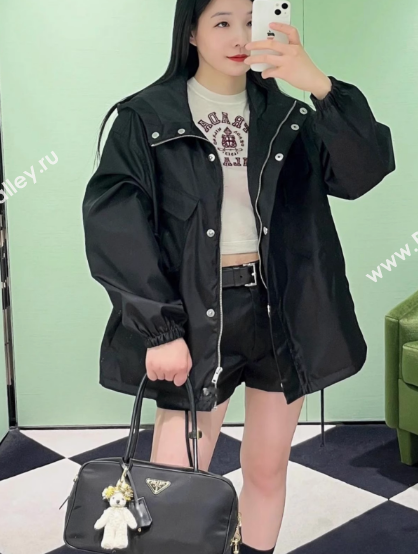 Prada Black Nylon Jacket with Pockets 2025 0306 (QI-250306051)
