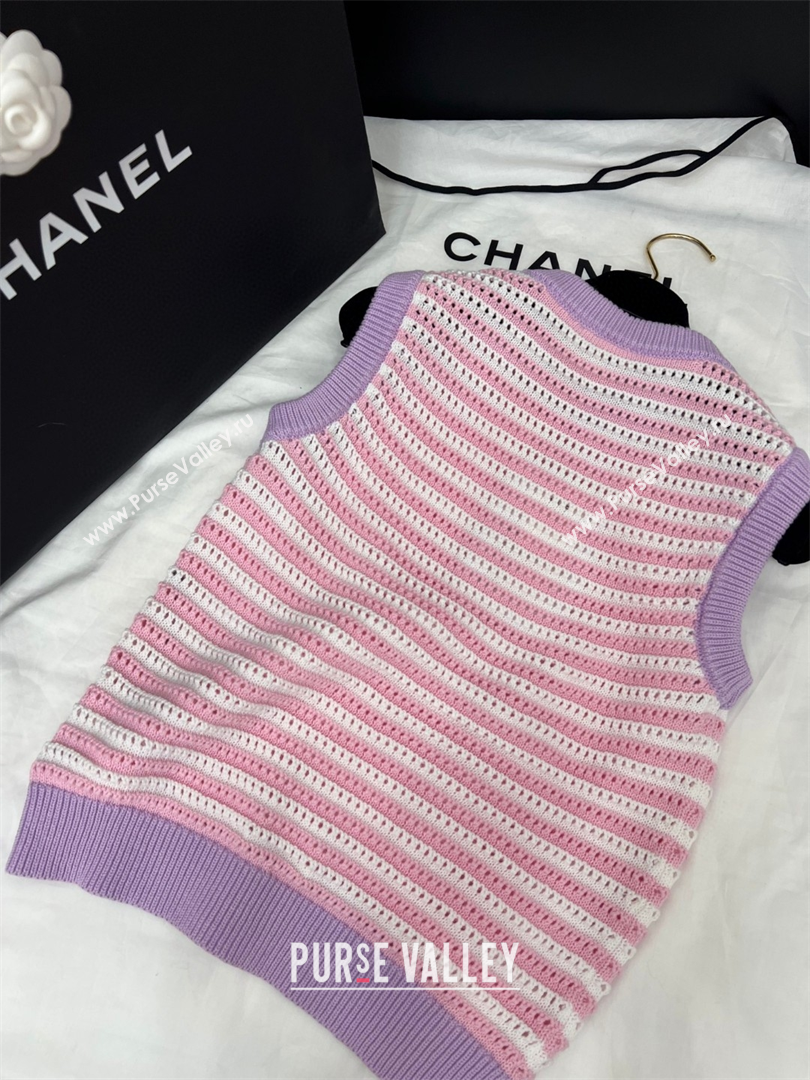 Chanel Knit Striped Vest Pink/Purple 2025 C030603 (QI-250306006)