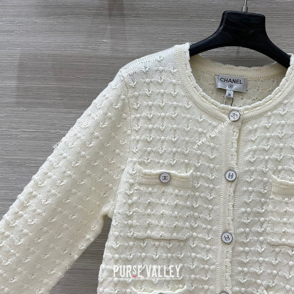 Chanel Cashmere Cardigan White 2025 C03060208 (QI-250306020)