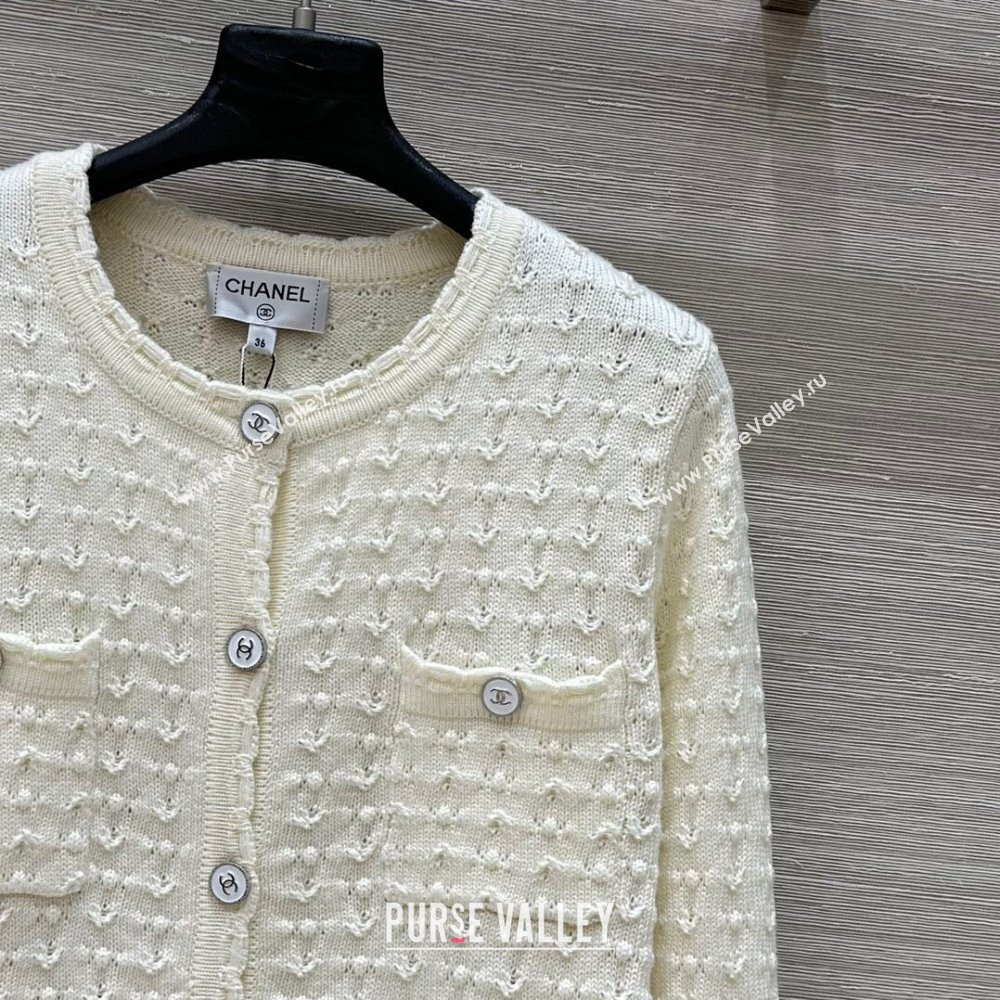 Chanel Cashmere Cardigan White 2025 C03060208 (QI-250306020)