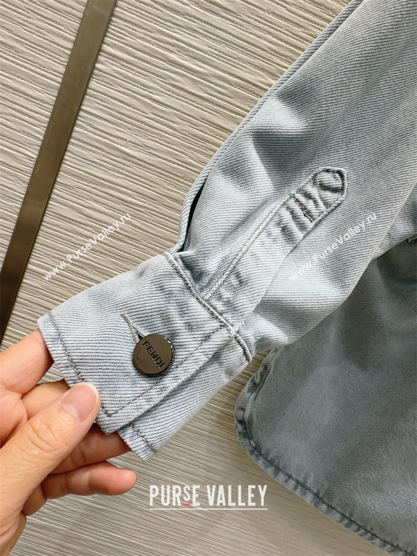 Fendi Cotton Washed Denim Long Jacket Blue 2025 C030606 (QI-250306011)