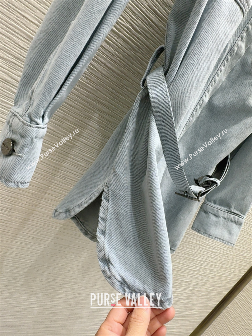 Fendi Cotton Washed Denim Long Jacket Blue 2025 C030606 (QI-250306011)