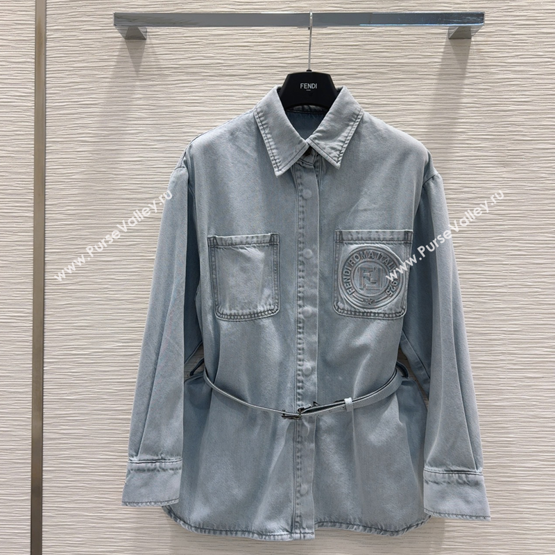 Fendi Cotton Washed Denim Long Jacket Blue 2025 C030606 (QI-250306011)