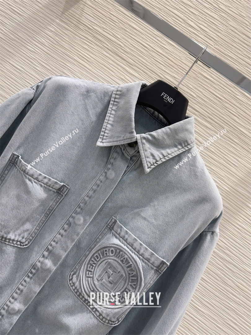 Fendi Cotton Washed Denim Long Jacket Blue 2025 C030606 (QI-250306011)