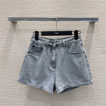 Fendi Cotton Washed Denim Shorts Blue 2025 C030606 (QI-250306012)
