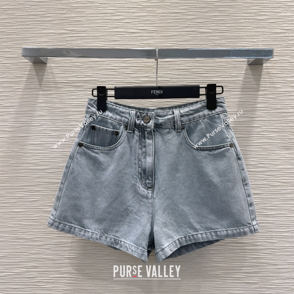 Fendi Cotton Washed Denim Shorts Blue 2025 C030606 (QI-250306012)