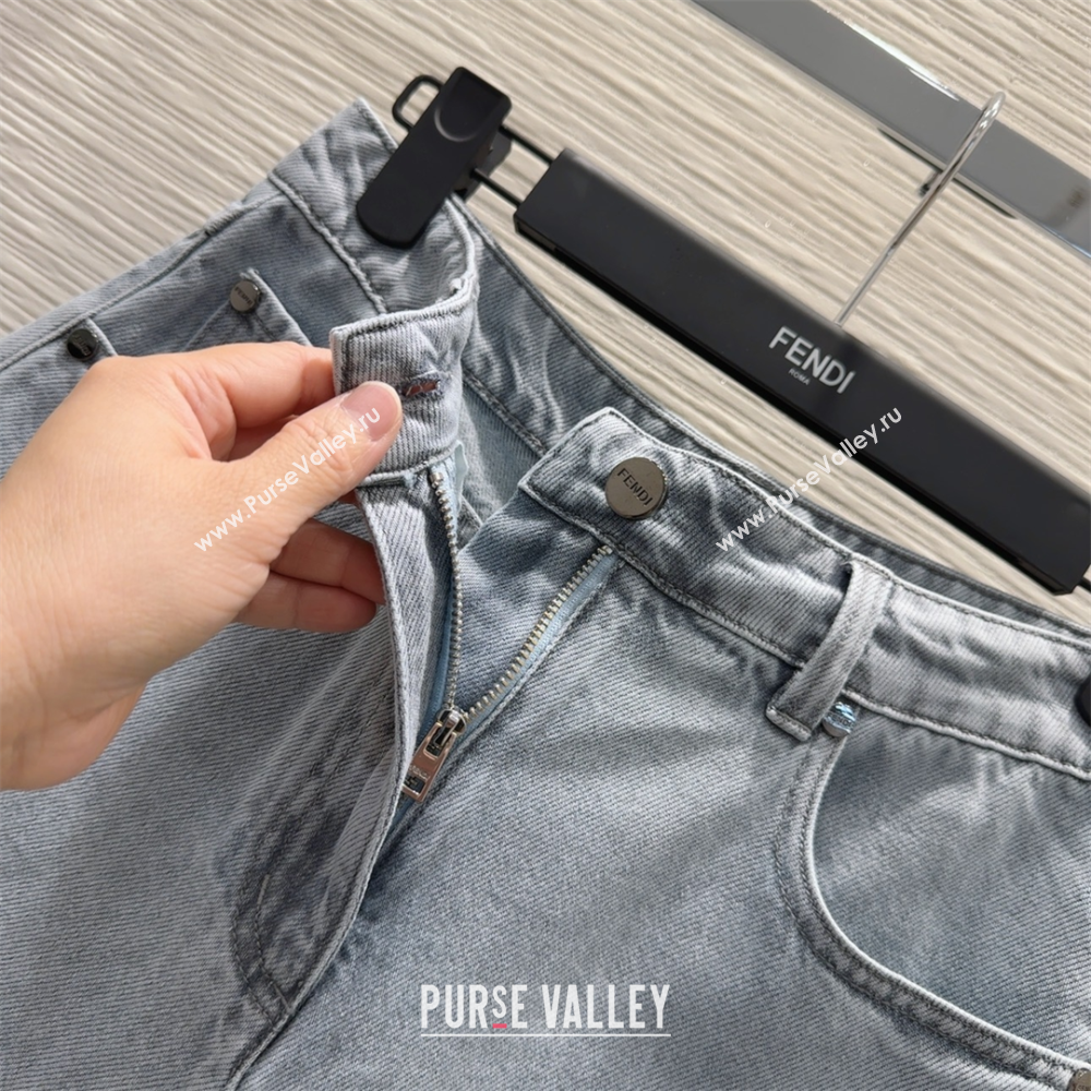 Fendi Cotton Washed Denim Shorts Blue 2025 C030606 (QI-250306012)