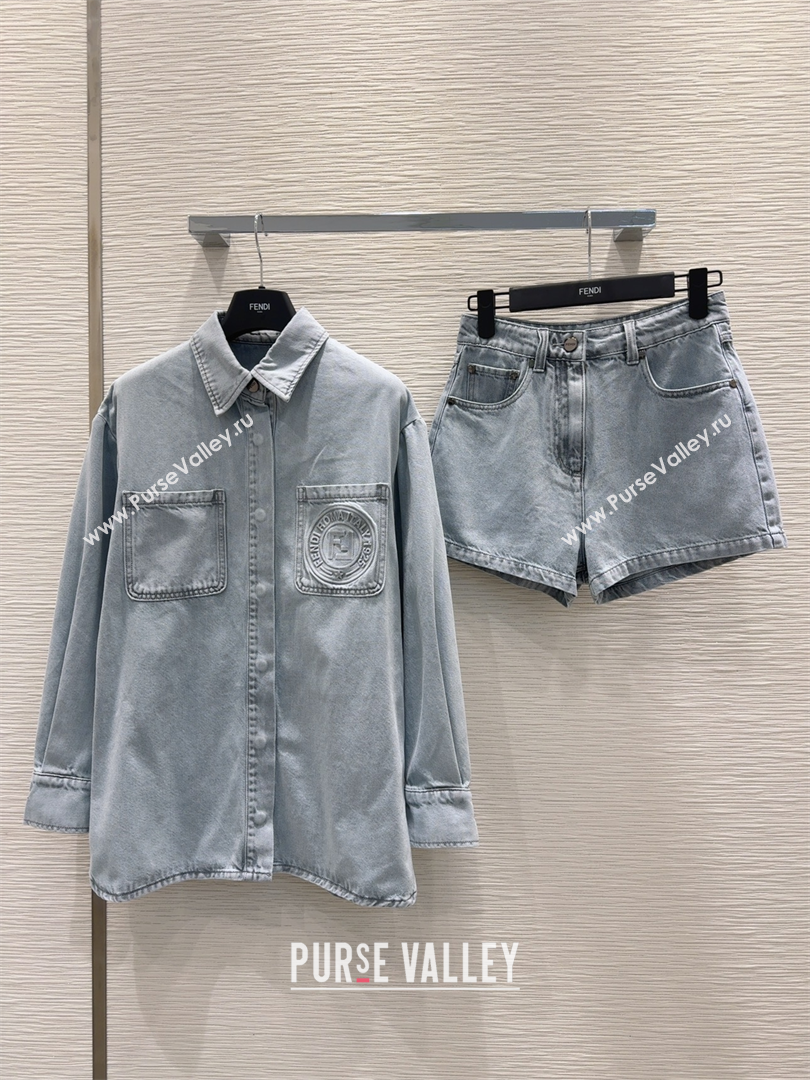 Fendi Cotton Washed Denim Shorts Blue 2025 C030606 (QI-250306012)