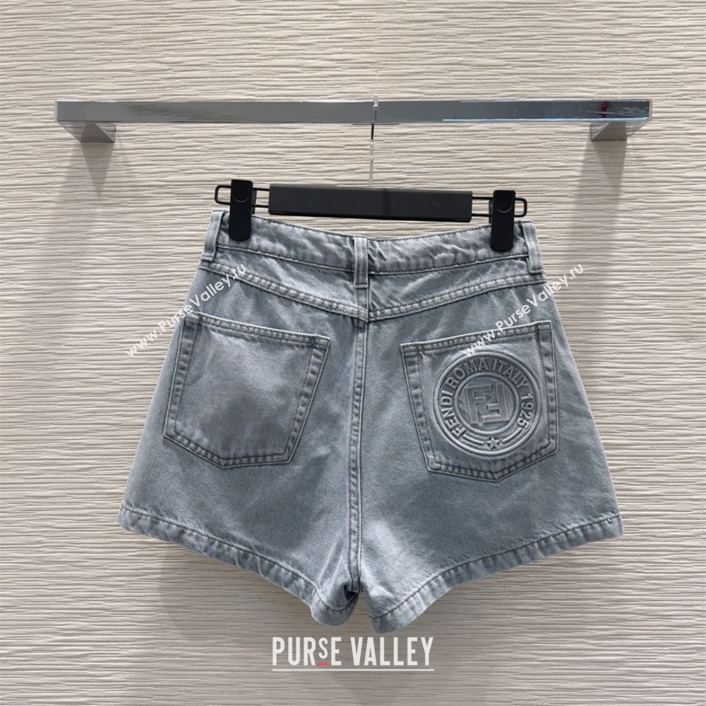 Fendi Cotton Washed Denim Shorts Blue 2025 C030606 (QI-250306012)
