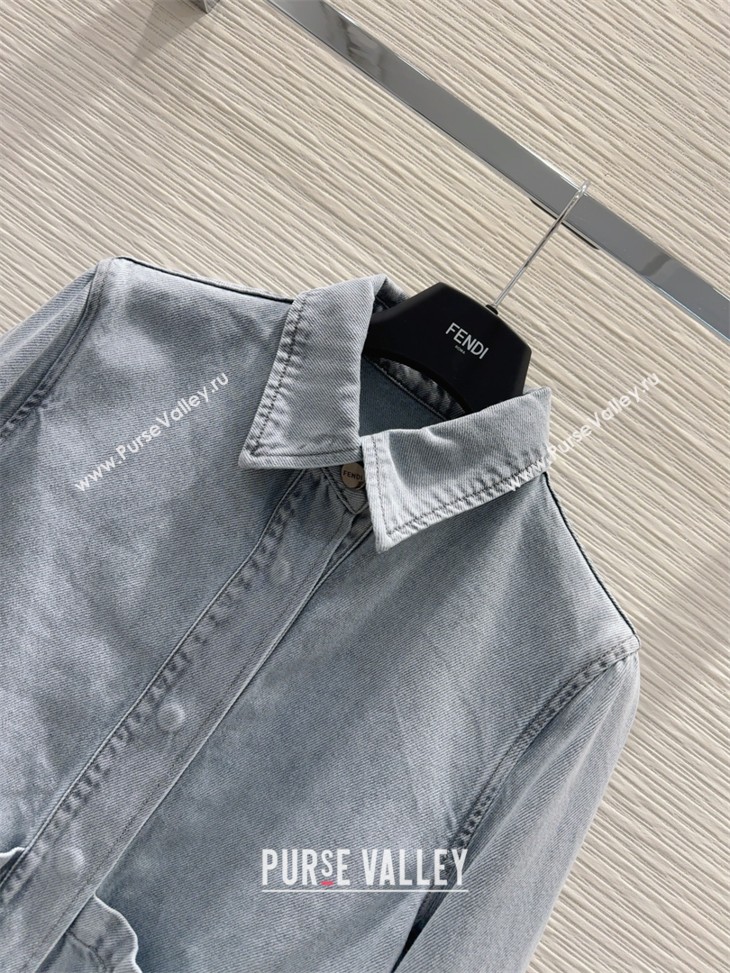 Fendi Cotton Washed Denim Pockets Jacket Blue 2025 C030606 (QI-250306013)