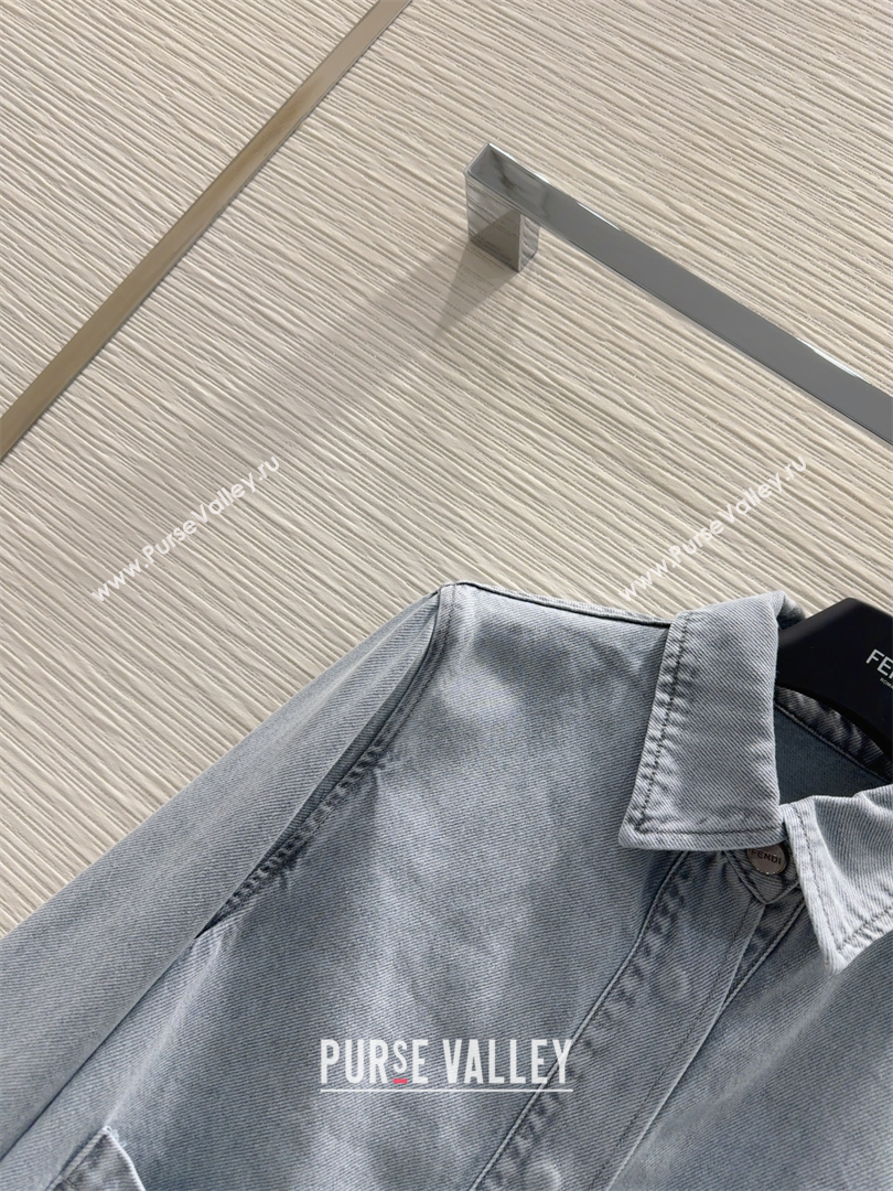 Fendi Cotton Washed Denim Pockets Jacket Blue 2025 C030606 (QI-250306013)