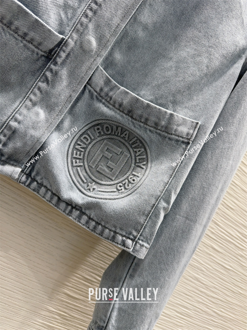 Fendi Cotton Washed Denim Pockets Jacket Blue 2025 C030606 (QI-250306013)