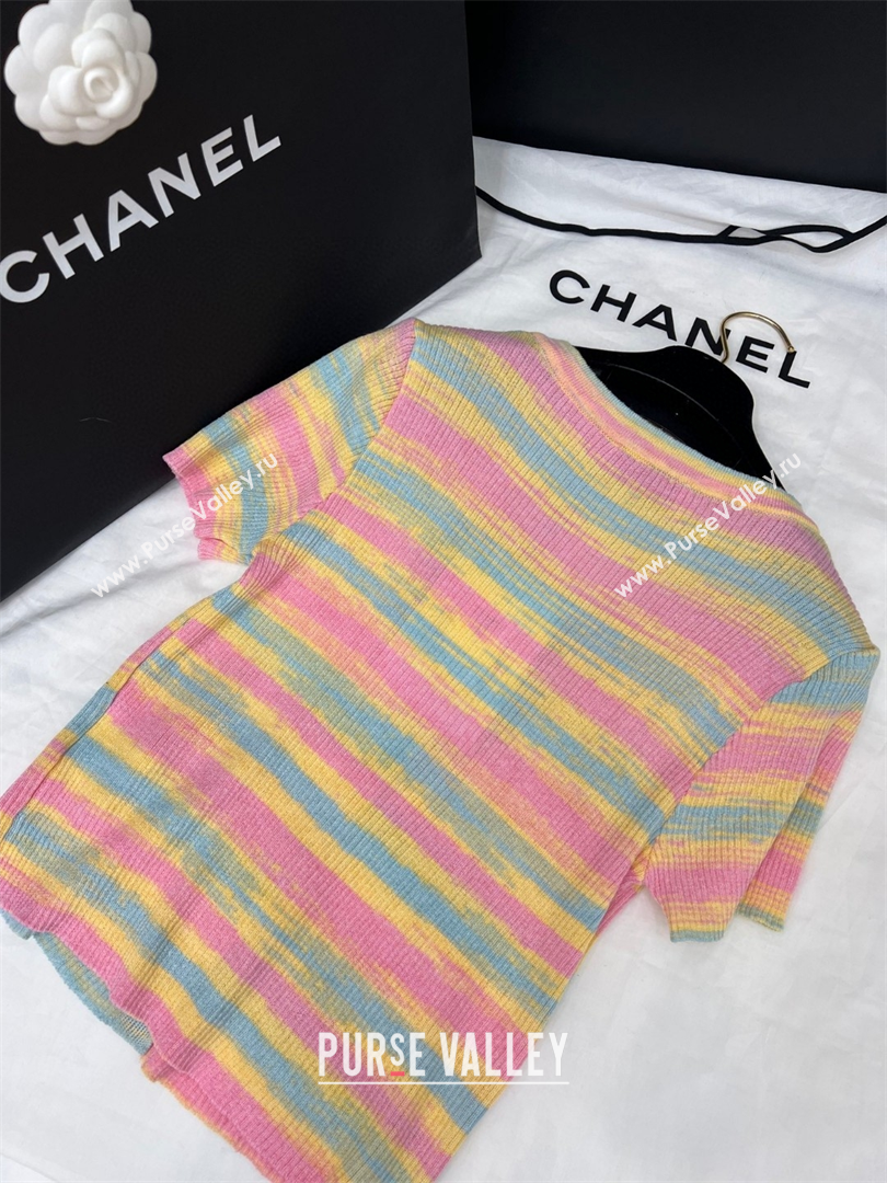 Chanel Knit Striped Cardigan Pink/Yellow/Blue 2025 C030602 (QI-250306003)