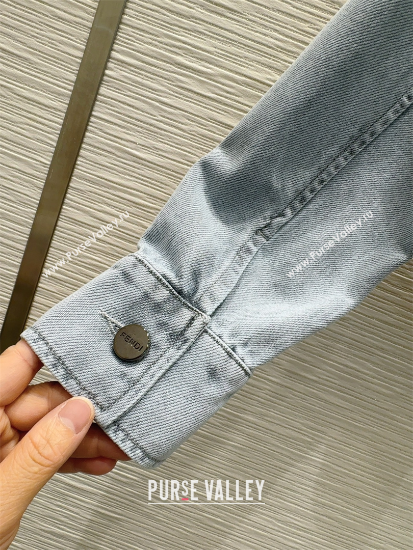 Fendi Cotton Washed Denim Pockets Jacket Blue 2025 C030606 (QI-250306013)