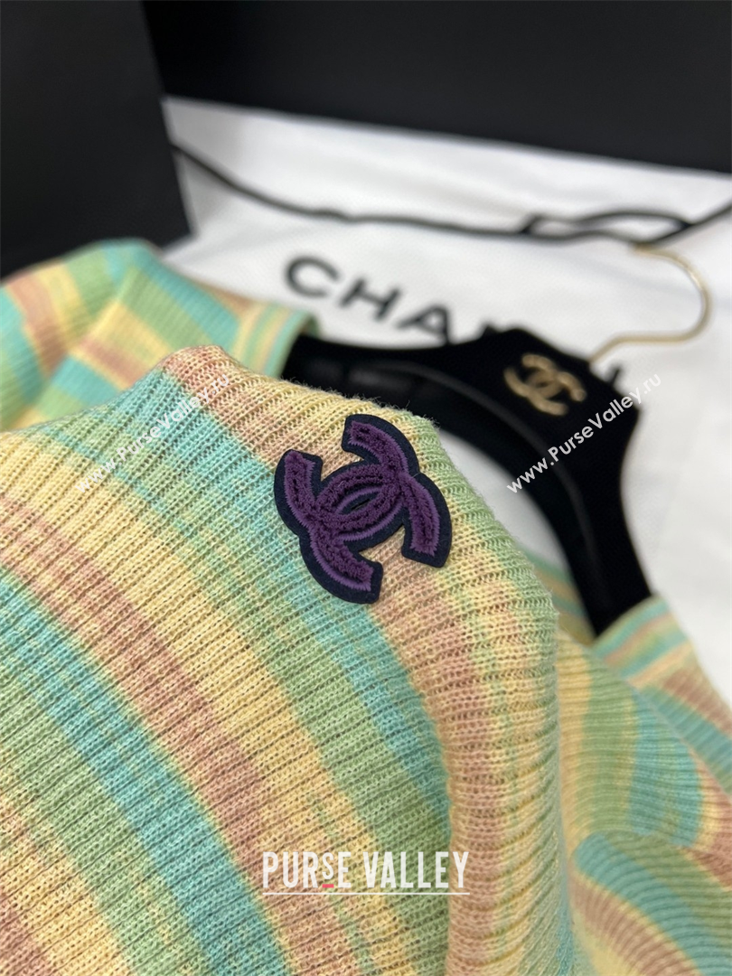 Chanel Knit Striped Cardigan Green/Yellow/Brown 2025 C030602 (QI-250306004)