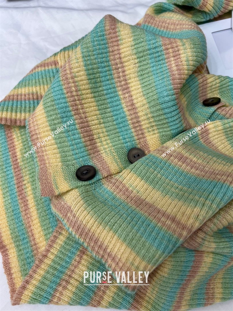 Chanel Knit Striped Cardigan Green/Yellow/Brown 2025 C030602 (QI-250306004)