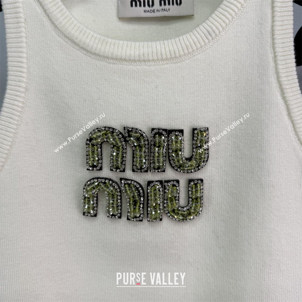 Miu Miu Cotton Vest with Green Beads Logo White/Black 2025 0116 (QI-250306072)