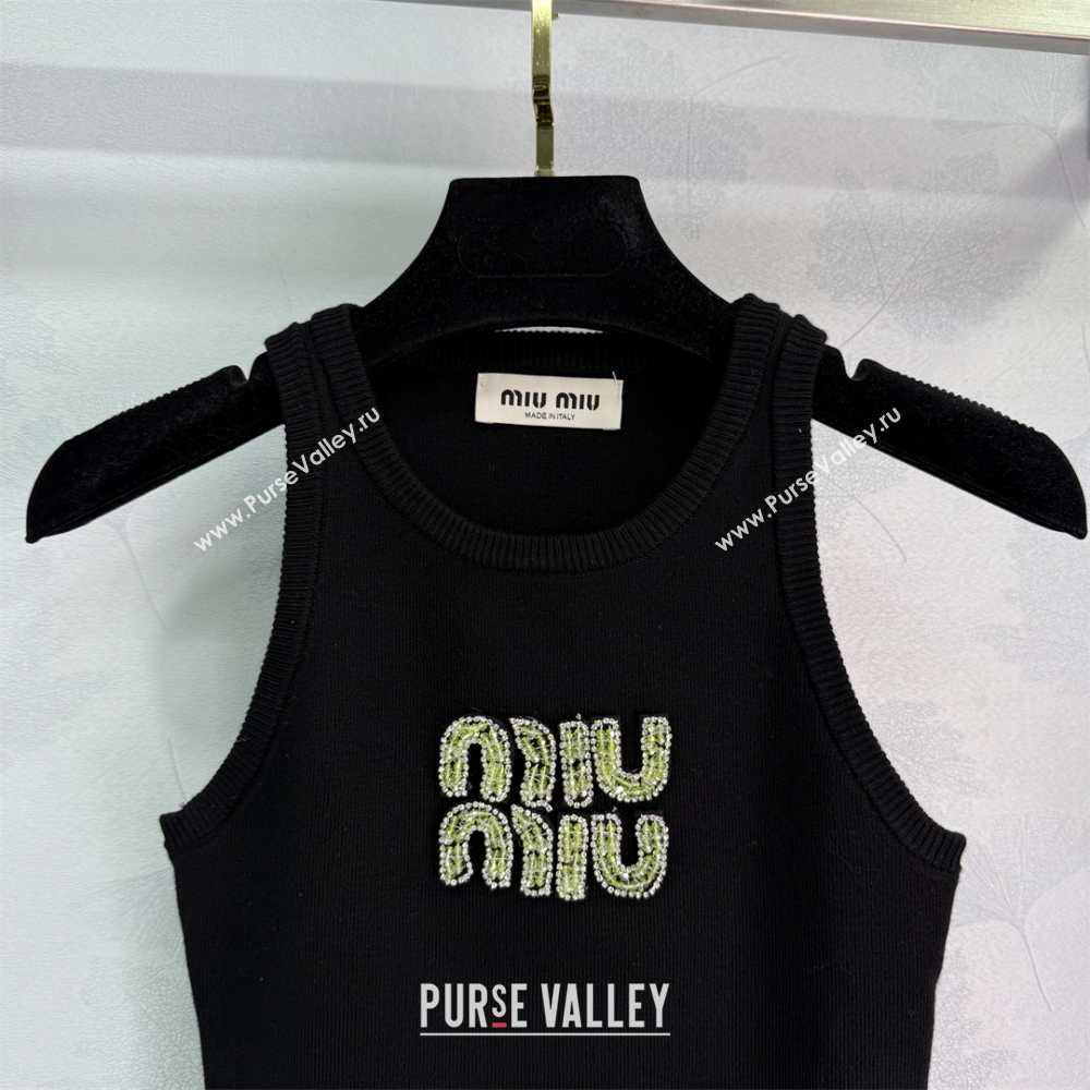 Miu Miu Cotton Vest with Green Beads Logo White/Black 2025 0116 (QI-250306072)