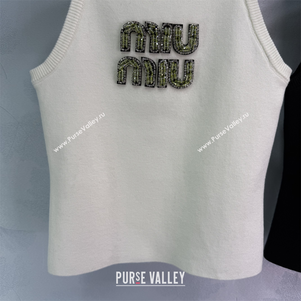 Miu Miu Cotton Vest with Green Beads Logo White/Black 2025 0116 (QI-250306072)