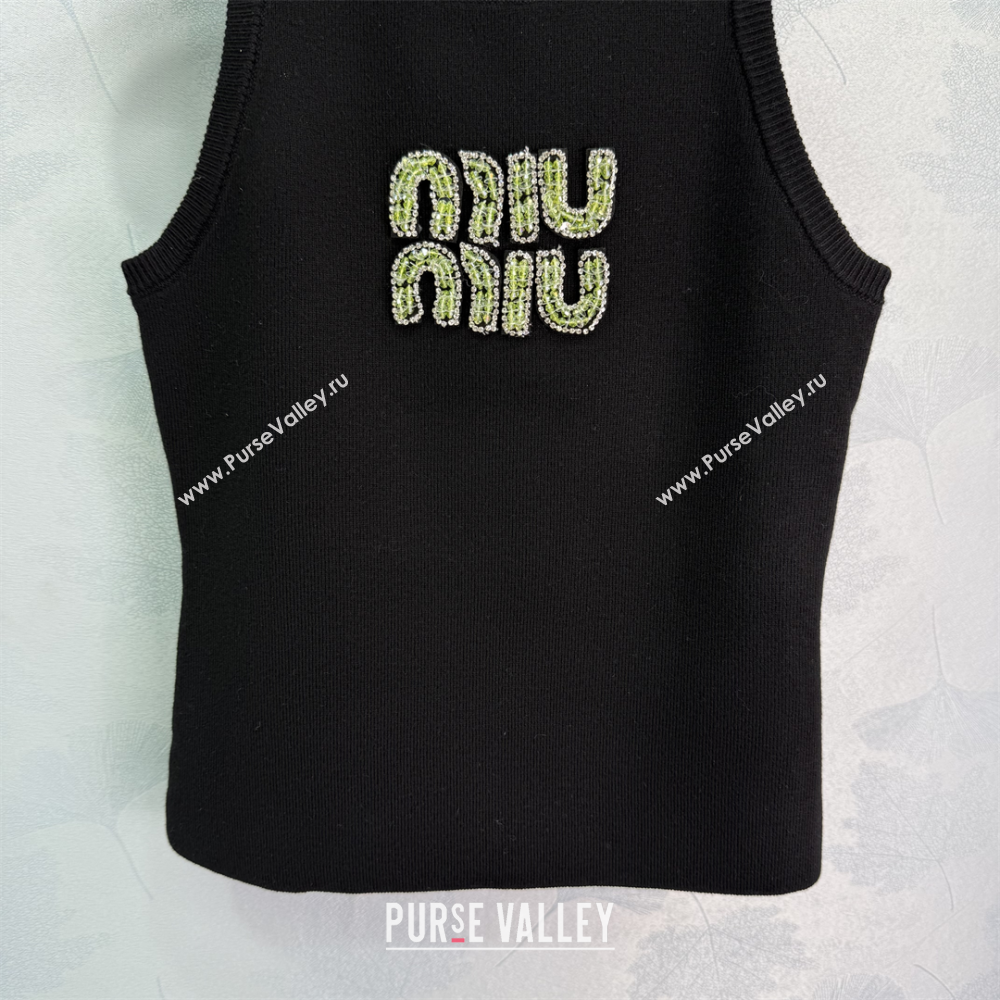 Miu Miu Cotton Vest with Green Beads Logo White/Black 2025 0116 (QI-250306072)