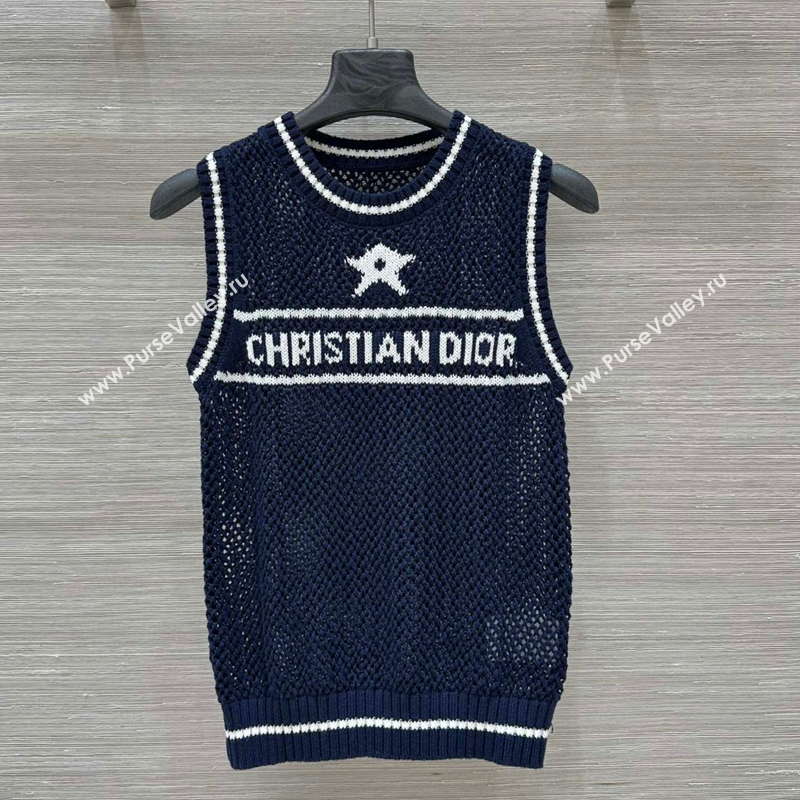 Dior Cotton Crochet Vest Dark Blue 2025 C030620 (QI-250306074)