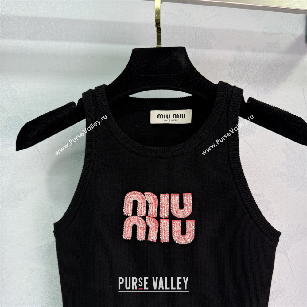 Miu Miu Cotton Vest with Pink Beads Logo White/Black 2025 0116 (QI-250306073)