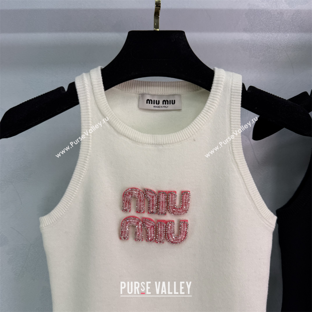 Miu Miu Cotton Vest with Pink Beads Logo White/Black 2025 0116 (QI-250306073)